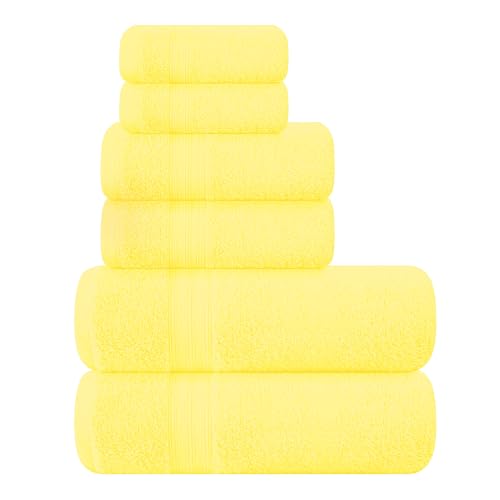 BOUTIQUO 6 Pack Cotton Towel Set, Contains 2 Bath Towels 27x54 inch, 2 Hand Towels 16x24 inch & 2 Wash Coths 12x12 inch, Ideal Everyday use, Ultra Soft Compact & Lightweight - Lime Yellow - color: Lime Yellow, size: 6 Piece Towel Set