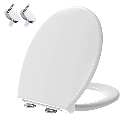 Round Toilet Seat Soft Close with Non-Slip Seat Bumpers, Soft Close Toilet Seat Round, Toilet Seat Slow Close Adjustable Hinge,07d