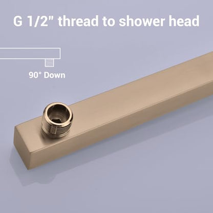 TRUSTMI 16" Shower Arm Champagne Bronze, Wall Mount Rainfall Extension | Square Arm with Flange, Stainless Steel Rainfall Shower Head Extension, NPT 1/2" Wall Mount, Universal Fittings, 90° - color: Champagne Brozne