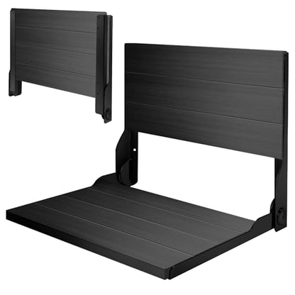 Teak Shower Bench, Folding Shower Chair Wall Mounted, Wood Folding Shower Seat, Teak Shower Bench for Inside Shower, 20 Inch Wide, 500 lbs Capacity (All Black, 20'' W x 16'' D x 20'' H) - color: All Black