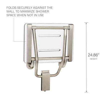 Seachrome Lift-Assist Shower Seat, Yoke-Style Bench, Wall Mount, 24" x 15", Solid White Phenolic - color: White, size: 24 inch