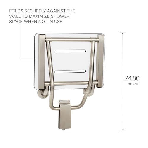 Seachrome Lift-Assist Shower Seat, Yoke-Style Bench, Wall Mount, 18" x 15", Solid White Phenolic - color: White, size: 18 inch