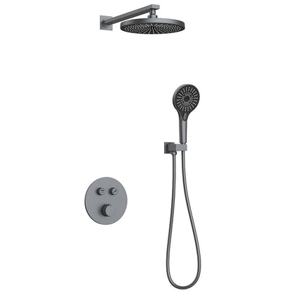 Hidden Embedded Thermostatic Shower Faucet, Heavy-Duty Brass Wall Mounted Shower Valve, Dual Handle Control, Customizable Surface Color
