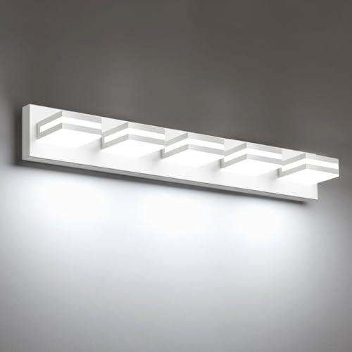 IZORRO LED Modern Bathroom Lights Fixtures(5-Light,Dimmable,360°Rotate),Matte White Acrylic Wall Lighting,Vanity Lights for Bathroom Over Mirror - 6000k 30In （No Assembly Required） - color: White, size: 5 - Light