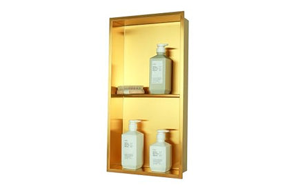 Non Tile Tube Niche Boxes for Showers,Bathroom Niche Double Shelves,Stainless Steel(Gold, 24 * 12 in) - color: Gold, size: 24 * 12 in
