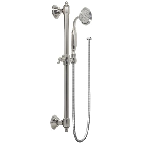 Shower Slide Bar with Handheld Shower Head Brass Adjustable Height Wall-mounted Retro Shower Head Holder with 59 inch Hose for Bathroom,Brushed Nickel - color: Brushed Nickel