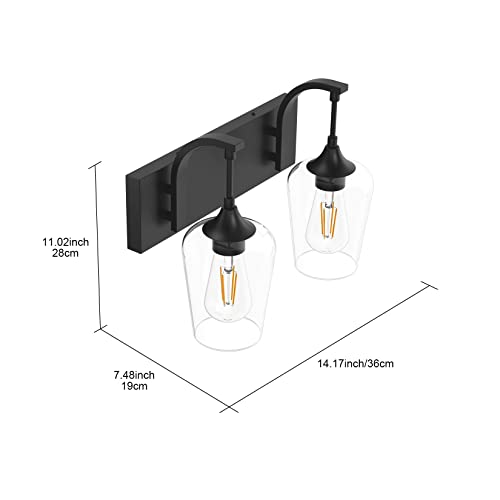 Ralbay Black Vanity Light 2 Lights Industrial Bathroom Light Fixtures Over Mirror with Clear Glass Black Bathroom Wall Mount Lighting Sconce - color: Black, size: 14 inch
