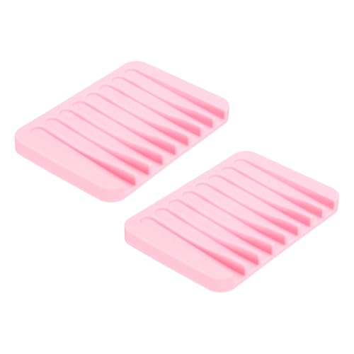 uxcell 2 Pcs Self Draining Silicone Soap Dishes, Soap Tray with Drainage for Bathroom Shower Kitchen Sink, 4.5" x 3.1" x 0.4", Light Pink - color: Light Pink