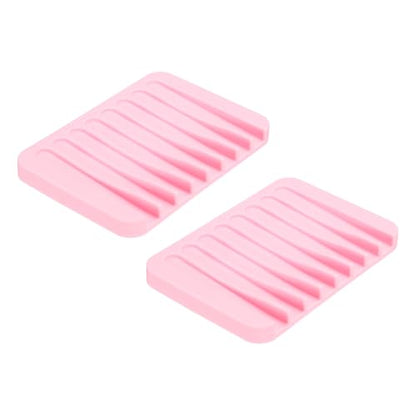 uxcell 2 Pcs Self Draining Silicone Soap Dishes, Soap Tray with Drainage for Bathroom Shower Kitchen Sink, 4.5" x 3.1" x 0.4", Light Pink - color: Light Pink