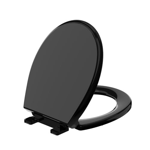 Black Round Toilet Seat 16.5 Inch, Soft Close Toilet Seat, Quiet No Slam Toilet Lid, Easy Install & Quick Release, Durable PP Plastic, Easy Clean, Fits Most Standard Round Toilets, Black - color: Black, size: without toddler seat 1 Pack