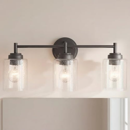 Kichler Winslow 21.5" Vanity Light in Olde Bronze®, 3-Light Transitional Bathroom Light with Clear Seeded Glass. (21.5" W x 9.25" H), 45886OZ - color: Old Bronze, size: 21.5"