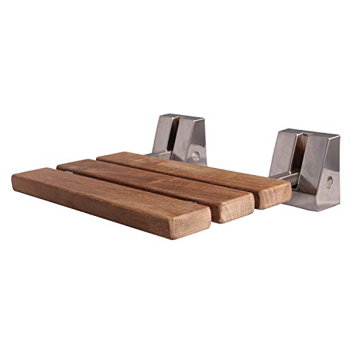 16" Wall Mounted Teak Shower Seat 15-3/4" W x 13" D x 4-1/2" H - color: Brushed Nickel,teak