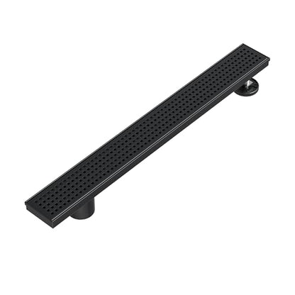 Neodrain 24In Offset Side Outlet Linear Shower Drain w/Grate Cover, Black | w/ Quadrato Pattern Grate Cover, 304 Stainless Steel Rectangle Shower Floor Drain, with Leveling Foot, Hair Strainer Catche - color: Matte Black- Pattern Grate Cover, size: 24 IN
