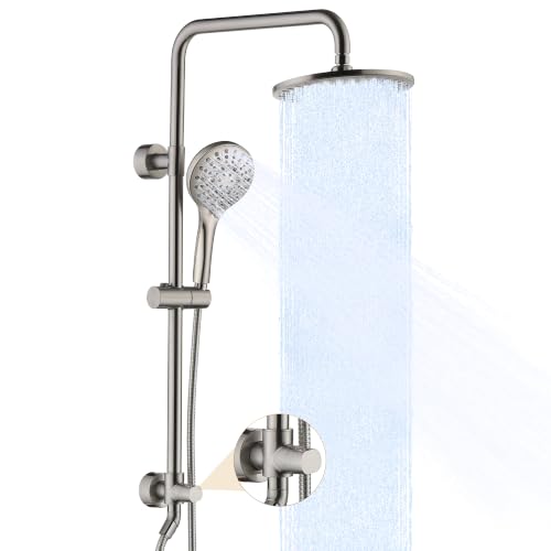 BRIGHT SHOWERS Rain Shower Heads System Including Rainfall Shower Head and Handheld Shower Head with Height Adjustable Holder, Solid Brass Rail, 60 Inch Long Stainless Steel Hose, Brushed Nickel - color: Brushed Nickel, size: 1.8 Gallon Per Minute