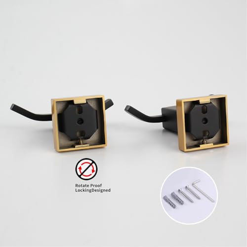 GERZWY Bathroom Double Coat Hook 2 Pack Stainless Steel Towel Hook Wall Mounted Clothes Hook for Bath Kitchen Black & Gold