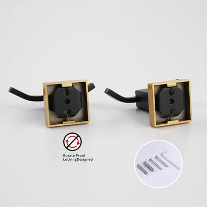 GERZWY Bathroom Double Coat Hook 2 Pack Stainless Steel Towel Hook Wall Mounted Clothes Hook for Bath Kitchen Black & Gold