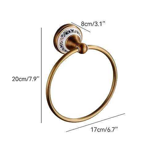 Towel Ring Antique Brass Hanger Hand Towel Holder for Bathroom Kitchen Accessories Wall Mounted,Porcelain Design - color: Towel Ring