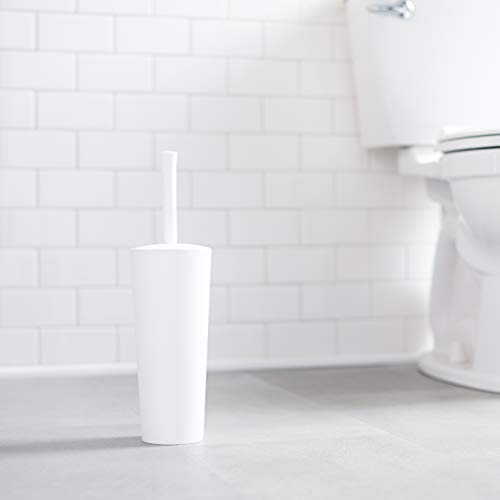 Amazon Basics Toilet Brush and Holder Set, Heavy-Duty Bristle Scrub Brushes with Non-Slip Handle, White, 4-Pack