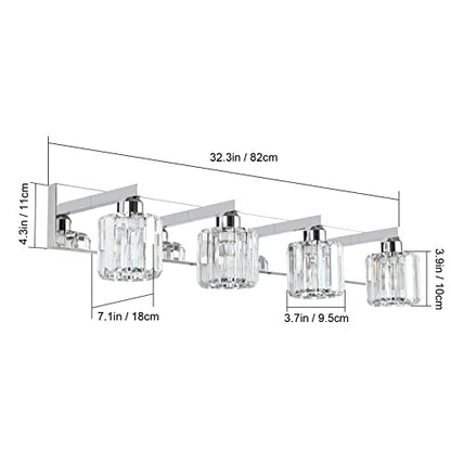 Aipsun Crystal Bathroom Vanity Light Modern Vanity Lighting Fixtures Crystal Vanity Light for Bathroom 4 Lights(Not Include Bulb) - color: Chrome (Round), size: 32 inch