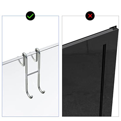 Over Shower Glass Door Hook, 2 Pack Silver 304 Stainless Steel Extended Shower Door Hooks, Bathroom Frameless Drilling-Free Hanger, Double Side Towel Hooks, for Bathing Suits, Robe, Loofah, Shaver - color: Silver
