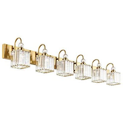 Ralbay Modern Gold Vanity Lights - 6-Light Gold Crystal Bathroom Vanity Lights Over Long Mirror - color: Square-Gold, size: 6-light