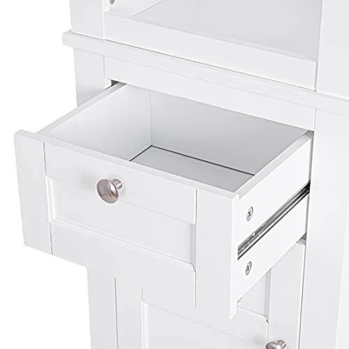 Spirich Bathroom Freestanding Storage Cabinet with Two Tier Open Shelves, Tall Slim Cabinet with Door and Drawer, Floor Linen Tower (White) - color: White