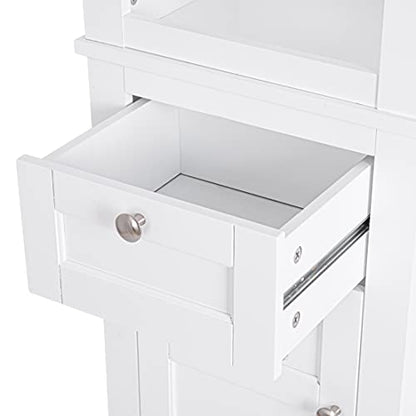 Spirich Bathroom Freestanding Storage Cabinet with Two Tier Open Shelves, Tall Slim Cabinet with Door and Drawer, Floor Linen Tower (White) - color: White