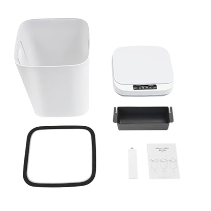 Touchless Trash Can 4 Gallon, Motion Sensor Automatic Trash Can with LED Light, IPX5 Waterproof Smart Waste Bin for Kitchen Bathroom Bedroom, White Rectangular Garbage Can, 8.66x7.87Inch
