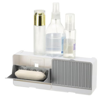 uxcell Soap Holder, 10 x 3.94 x 2 Inches Double Grid Wall Mounted No Drill Soap Dish for Shower, Bathroom & Kitchen - Self Draining Design Keeps Soap Dry (Gray) - color: Gray