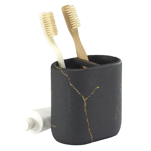 Nicole Miller - Bathroom Set, 4pc Resin Countertop Accessories, Dorm Room Essentials (Sydney Collection, Black/Gold) - size: 4 Pack Accessories