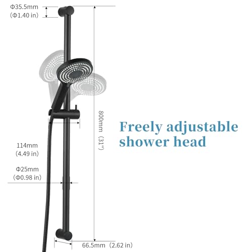 OFFO 6-Spray High Pressure Handheld Shower Head Combo with Adjustable 33 in Slide Bar and 60 in Stainless Steel Hose, Matte Black - color: Matte Black, style: 33" Slide Bar & 60" Hose