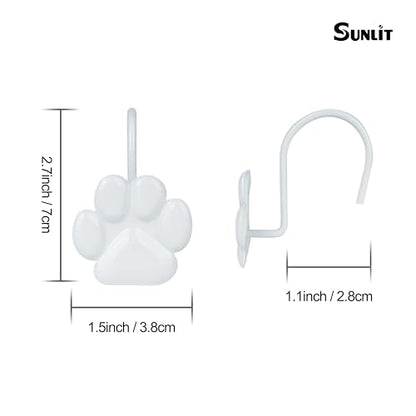 Sunlit Fashion Design Cute Paw Print Polished Shower Curtain Hooks for Dog Cat and Bear, Rust Proof Oil Rubbed Metal Shower Curtain Rings, White, 12 Pack - color: White