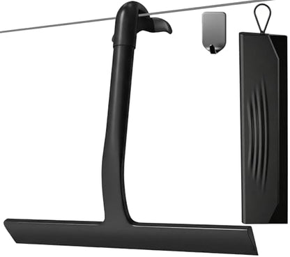 2PACK Shower Squeegee for Glass Doors All-One-Piece Silicone with Hook | Design for Easy Hanging & Cleaning for Bathroom, Window, Kitchen, Mirror, Tile Wall, Car, Streak-Free No-Squeak Tool, Black