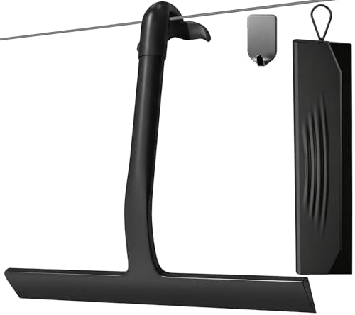 2PACK Shower Squeegee for Glass Doors All-One-Piece Silicone with Hook | Design for Easy Hanging & Cleaning for Bathroom, Window, Kitchen, Mirror, Tile Wall, Car, Streak-Free No-Squeak Tool, Black