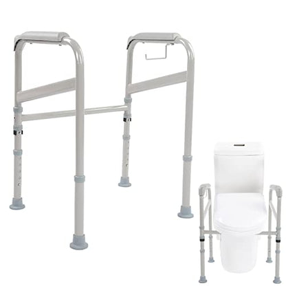 Adjustable Safety Hand Rail Bathroom Toilet Support Frame with Waterfall Armrests for Seniors Handicap Disabled Elderly