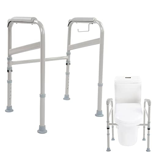 Adjustable Toilet Safety Rail – Height & Width Adjustable Grab Bar, Non Slip Armrests, Folding Bathroom Handrail for Elderly & Disabled Support
