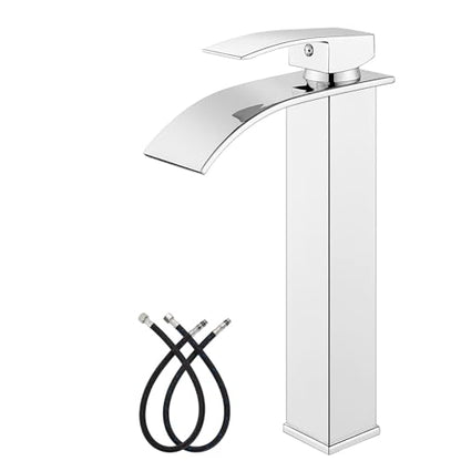 gotonovo Waterfall Tall Bathroom Faucet 1 Hole No Drain, Polish Chrome | Modern Vessel Sink Faucet Single Handle 304 Stainless Steel,24” cUPC Supply Hoses,for Bowl Basin Lavatory Vanity Restroom RV - color: Chrome