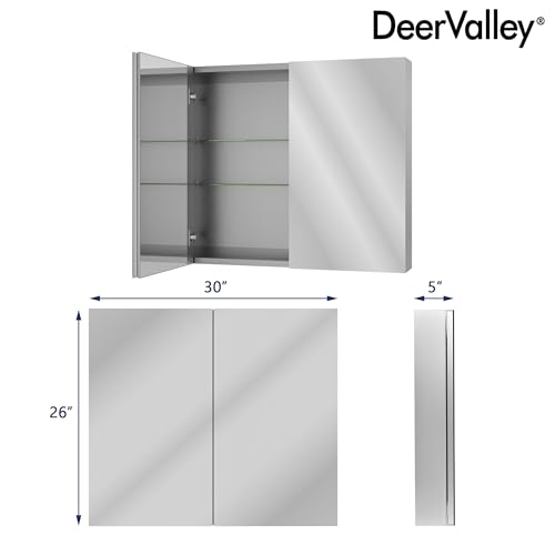 DeerValley 26'' x 30'' Medicine Cabinet with Mirror, Bathroom Mirror with Storage, Surface Frameless Modern Wall Mount Mirrored Medicine Cabinets with Adjustable Shelf DV-1MC0363 - size: 26" x 30"