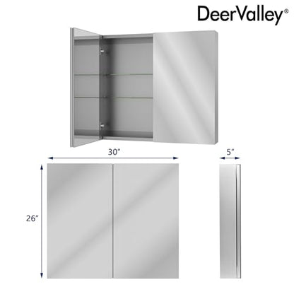 DeerValley Medicine Cabinet with Mirror, 30" W x 26" H Bathroom Storage | Frameless Modern Wall Mount Mirror, Medicine Cabinets with Adjustable Shelf, DV-1MC0363 - size: 30" W x 26" H