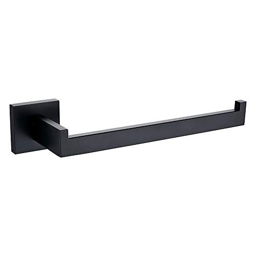 TASTOS Hand Towel Holder Wall Mounted, Square Towel Ring, Matte Black | Stainless Steel Hand Towel Bar for Bathroom and Kitchen, Heavy Duty, Modern design hand Towel Rack, Screw-In, Square Base - color: Matte Black