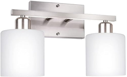 Bathroom Vanity Light Fixture Brushed Nickel, 2-Light Wall Sconces | Anti-Rust Vanity Lights Over Mirror, 12 Inches, E26 Standard Socket, Milky White Glass Shades, Bulbs Not Included - color: Brushed Nickel-2 Light