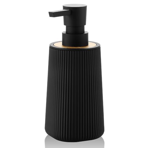 YAUKPH Small Soap Dispenser for Bathroom and Kitchen Bamboo Decor Black | Modern Farmhouse Striped Style Plastic Hand Soap Dish Soap Dispenser - color: Bamboo Black