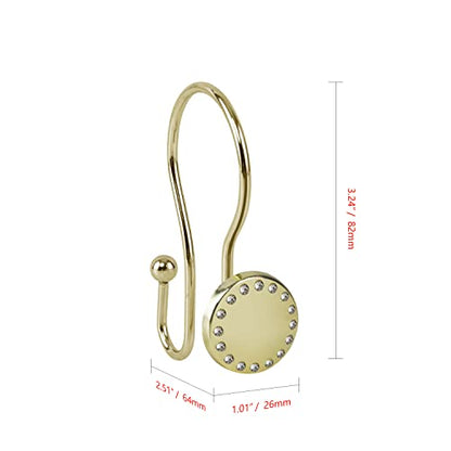 Utopia Alley HK19XX Shower Hooks - Double Shower Curtain Rings for Bathroom - Rust Resistant Shower Curtain Hooks for Shower Curtain or Liner - Shower Curtain Rings with Crystal Design - Set of 12 - color: Gold