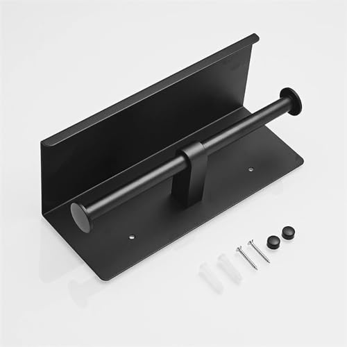 Double Toilet Paper Holder with Phone Shelf KWQKEM Dual Roll Tissue Holder Dispenser Wall Mounted SUS304 Commercial Stainless Steel Roll Holder Storage Cool Bathroom Accessory (Matte Black)