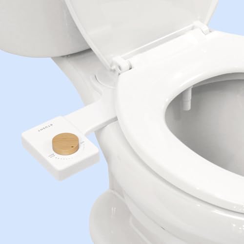 TUSHY Fresh Ultra-Slim Starter Bidet Attachment, Bamboo | Non-Electric, Cool Water Rear Wash, Adjustable Pressure, Self-Cleaning, Fits Elongated and Round Toilets, 10 Minute Install - color: Bamboo Knob, style: Single Nozzle