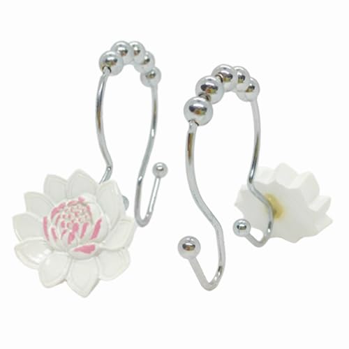 Flower Decorative Shower Curtain Hooks12pcs Shower Curtain Rings Rust Proof Double Glide Shower Curtain Hooks Shower Curtain Rings for Bathroom and Living Room