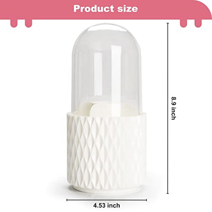 Makeup Brush Holder Organizer with Lid -360° Rotating Dustproof Make Up Brushes Container with Clear Acrylic Cover, Spinning Cosmetics Holders Storage Cup with 5 Compartment - color: White+Lid