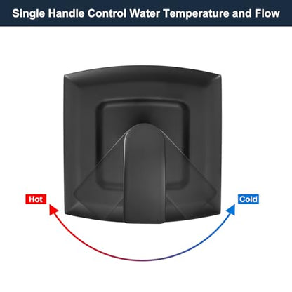 Tub Shower Faucet, Matte Black Shower Faucet Set with valve | 8-Inch Square Rain Shower Head and Tub Spout, Brass Shower System Bathtub Shower Faucet Set Complete, Tub shower faucet set
