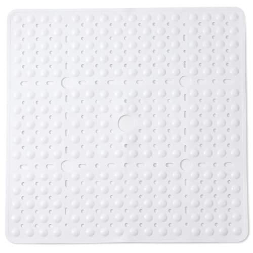 ENKOSI Square Shower Mat 27x27 inch - Large Anti Slip Bathroom Shower Stall Mats for Smooth Shower Floors - Square Bath Mat with Strong Secure Suction Cups and Drain Holes in Middle (White 27x27) - color: White