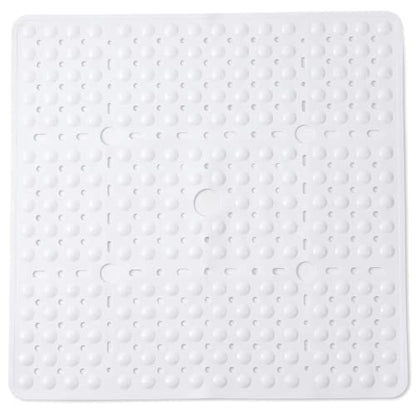 ENKOSI Square Shower Mat 27x27 inch - Large Anti Slip Bathroom Shower Stall Mats for Smooth Shower Floors - Square Bath Mat with Strong Secure Suction Cups and Drain Holes in Middle (White 27x27) - color: White
